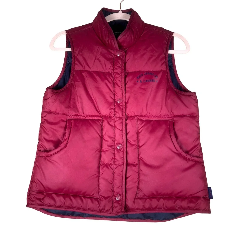 Vintage Polo Jeans Co Ralph Lauren Womens Small Burgundy Red Quilted Puffer Vest